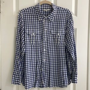 Blue and white check all cotton button down shirt